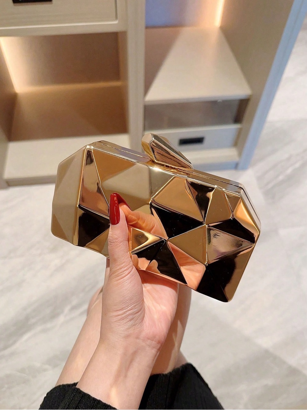 Gold Geometric Evening Clutch - Elegant Women’s Bag